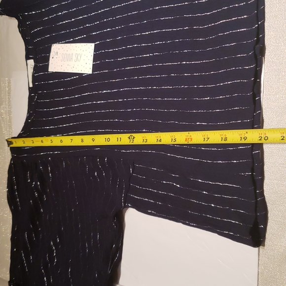 Sienna Sky NEW Blouse Top Back Buttons Metallic Lurex Stripe Dark NAVY Women's - Picture 13 of 16